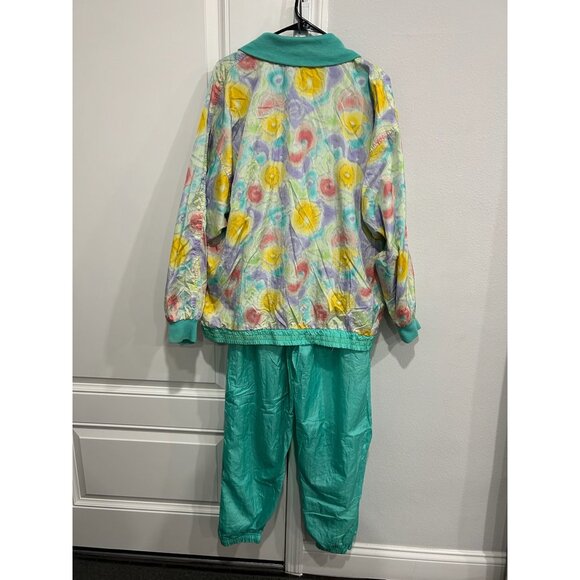 Vintage Casual Isle Windbreaker Tracksuit Set Teal Sz XL Reversible Retro Sport - Picture 14 of 16